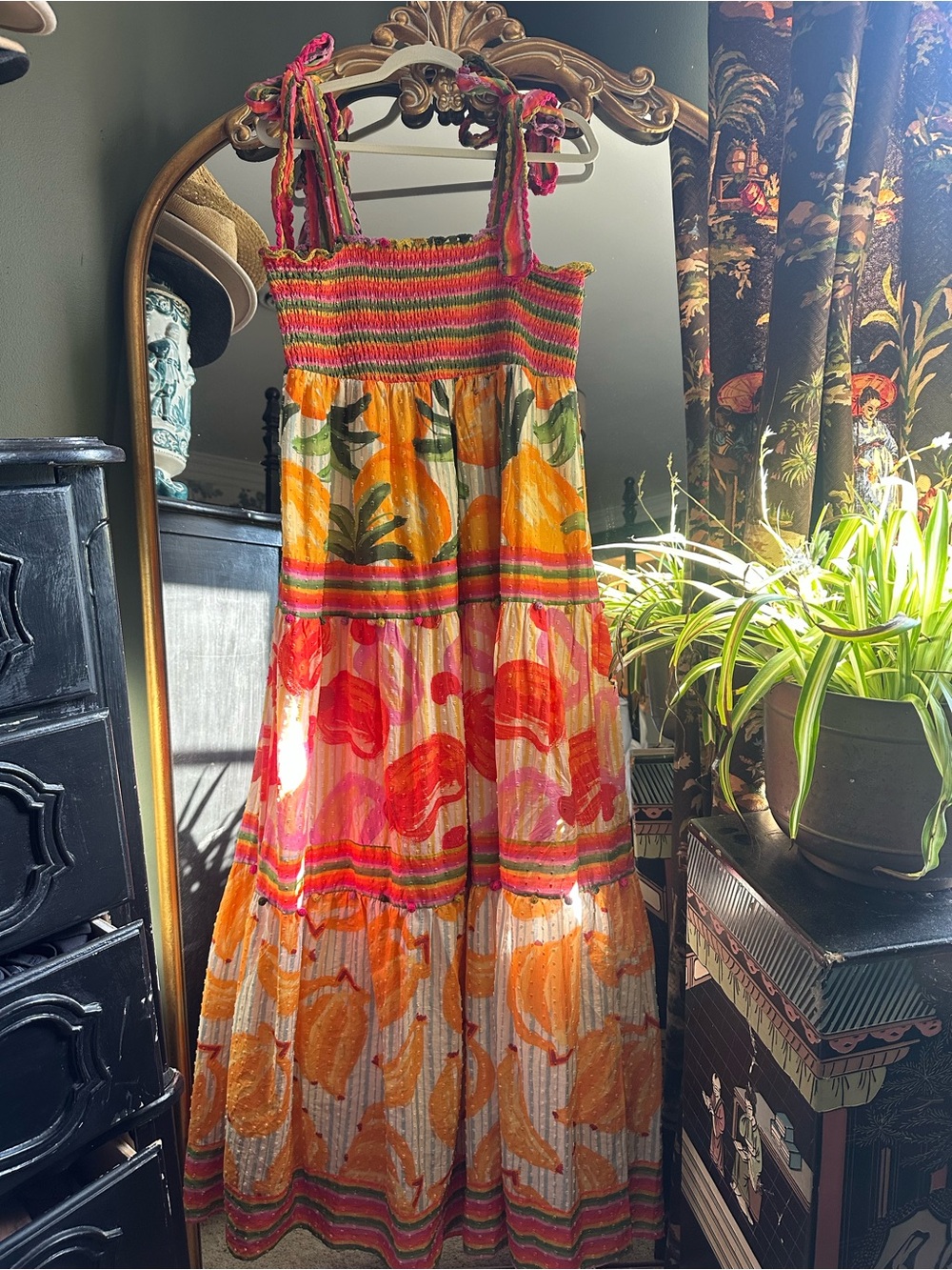 FARM Rio Multicolor Striped & Tropical Print Maxi Dress - Picture 3 of 4